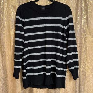 Torrid Black Silver Metallic Lurex Crew Neck Striped Fitted Sweater 2X 18/20